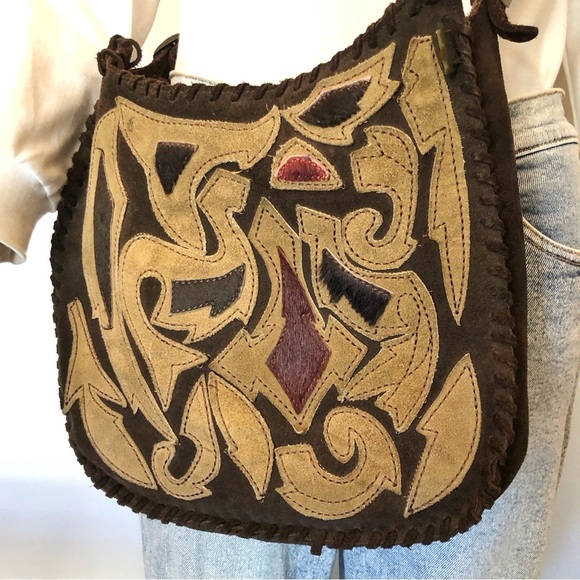 Lollipops Genuine Leather Suede Minimalist Neutral Tone Brown Roomy Shoulder Bag - Picture 2 of 16